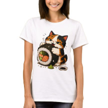 Chagrijnige Calico Kat Sushi Liefhebber