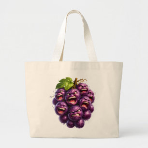 Chagrijnige druiven, boze fruitgezichten grappige  grote tote bag