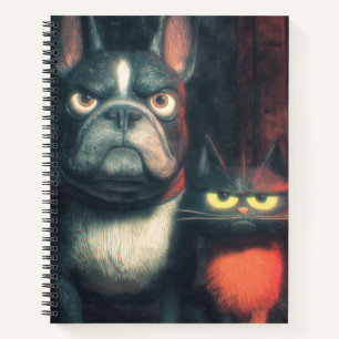 Chagrijnige Franse Bulldog & Zwarte Kat Spiraalsch Notitieboek