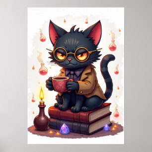 Chagrijnige Kat Donkere Academische Lezer Boekenwu Poster