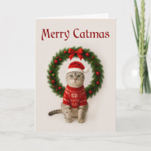 Chagrijnige Kat Vouw Kerstkaart