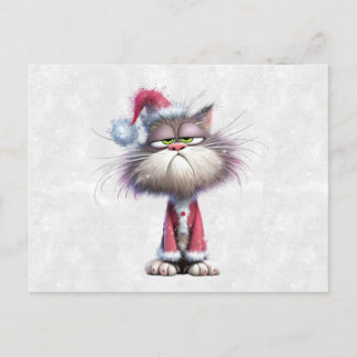 Chagrijnige Kerstkat Briefkaart