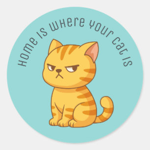 Chagrijnige Oranje Tabby Kat Aangepaste Tekst Groe Ronde Sticker