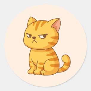 Chagrijnige oranje tabby kat op beige ronde sticker