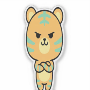 Chagrijnige Oranje Tijger Schattig Kawaii Cartoon  Sticker