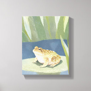 Chagrijnige Pad Waterverf voor Vijver met Waterl Canvas Afdruk