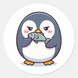 chagrijnige pinguïn ronde sticker