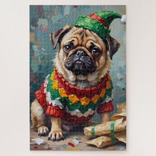 Chagrijnige pughond in elfenhoed Grappige kerst ku Legpuzzel