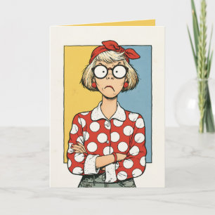 Chagrijnige Retro Vrouw met Stippen Kaart