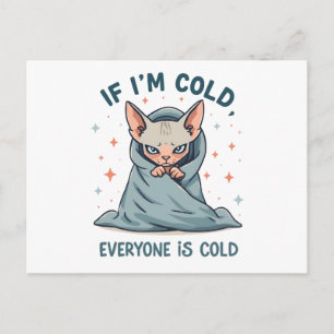Chagrijnige Sphynx Kat Koude Humor Cartoon Ontwerp Feestdagenkaart