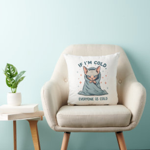 Chagrijnige Sphynx Kat Koude Humor Cartoon Ontwerp Kussen
