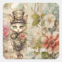 Chagrijnige Steampunk Kat Collage Vintage Papieren