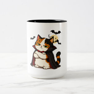Chagrijnige Vampier Kat Halloween Tweekleurige Koffiemok