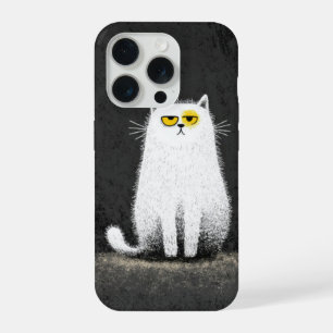 Chagrijnige Witte Kat – Grappige Minimalistische K iPhone 15 Pro Hoesje