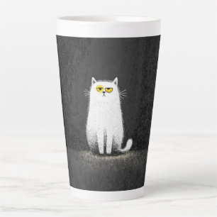 Chagrijnige Witte Kat – Grappige Minimalistische K Latte Mok
