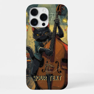 Chagrijnige Zwarte Kat die Cellist Koel Cello Gesc iPhone 16 Pro Max Hoesje
