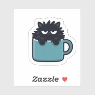Chagrijnige Zwarte Kat Koffiekopje Sticker