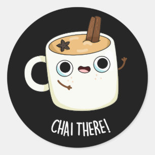 Chai Daar Funny Chai Tea Pun Dark BG Ronde Sticker