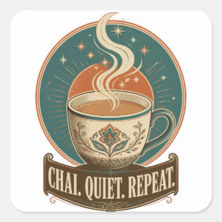 Chai Rustige Herhaling Gezellige Thee Vintage Illu Vierkante Sticker