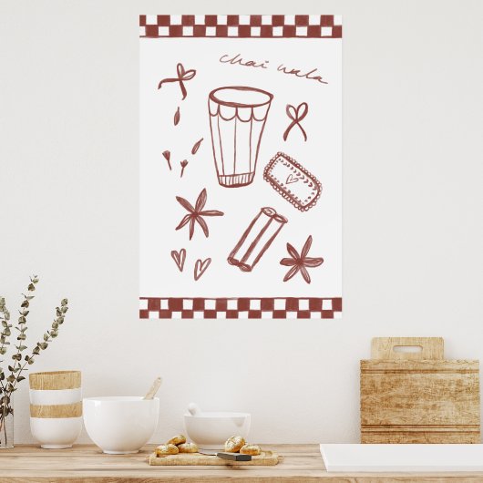 Chai Wala checkered illustratie Poster (Keuken)