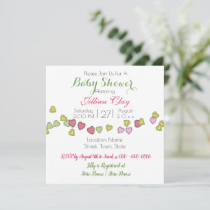 Chaîne de Coeurs Baby shower mignon Invitation