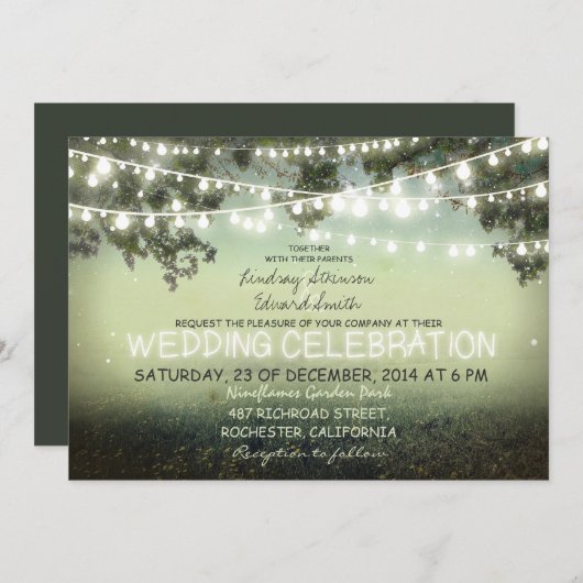 chaîne de lumières faire-part de mariage rustique (Devant / Derrière)