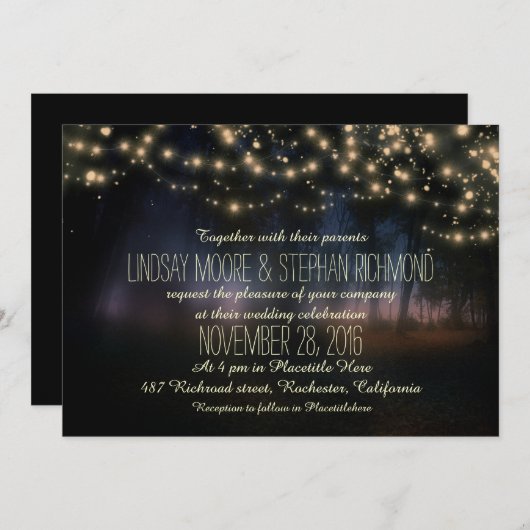 chaîne de lumières faire-part de mariage rustique (Devant / Derrière)