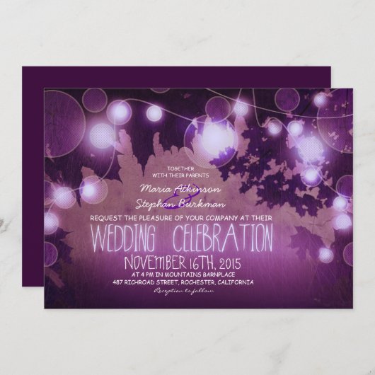 chaîne de lumières faire-part de mariage violet ru (Devant / Derrière)