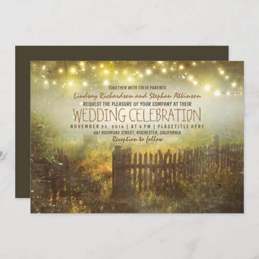 chaîne de lumières invitation mariage campagnard r (Devant / Derrière)
