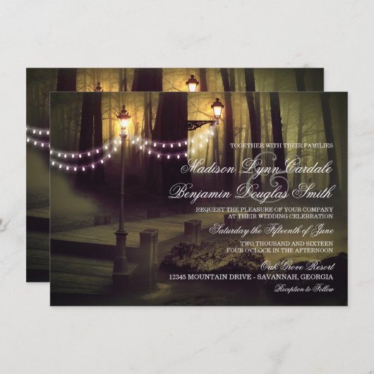 Chaîne de lumières Invitations de mariage rustique (Devant / Derrière)