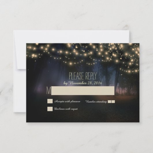 chaîne de lumières mariage rustique cartes RSVP (Devant)