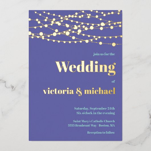 Chaîne de lumières Moderne Mariage Foil Invitation (Recto)