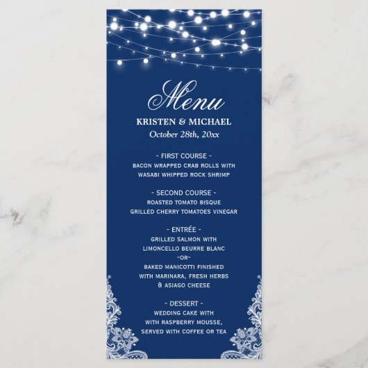 Chaîne Lights White Lace Marine Blue Mariage Menu (Devant)
