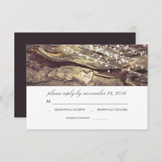 Chaîne Lumière Coeur Rustique Bois Mariage RSVP (Devant / Derrière)