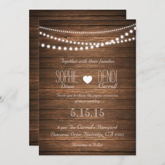 Chaîne rustique des lumières Faire-part de mariage (Devant / Derrière)