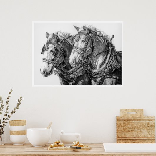 Chained to the World Draft Horses Drawing Poster (Cuisine)
