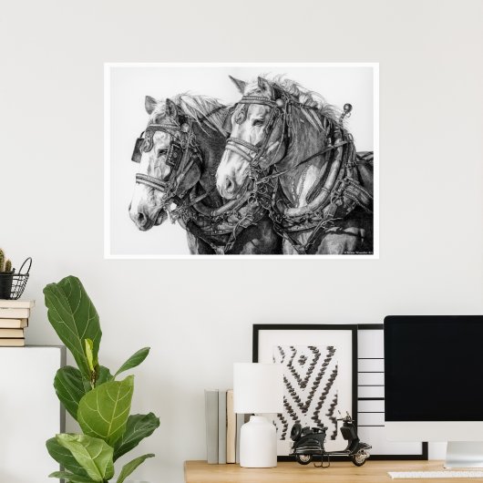 Chained to the World Draft Horses Drawing Poster (Bureau à domicile)