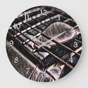 Chaînes De Guitare En Cuir Arrondi Horloge Mur