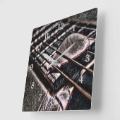 Chaînes De Guitare En Cuir Carré Horloge Mur (Angle)