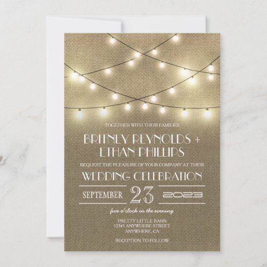 Chaînes lumineuses + Invitations De Mariage Rustiq (Devant)