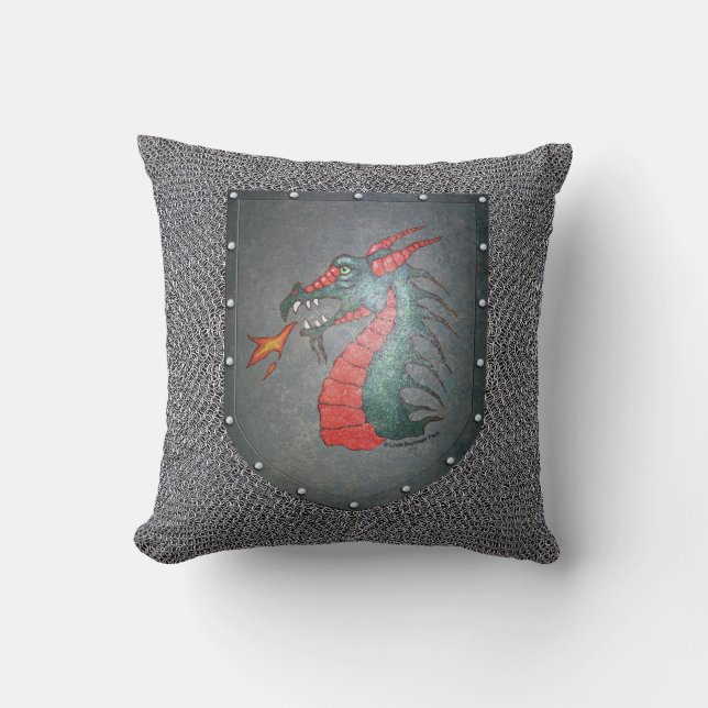 Chainmail Metal Shield Dragon Kussen (Voorkant)