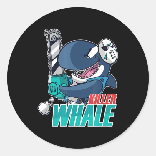 Chainsaw Killer Whale Costume Fun Orca Halloween  Ronde Sticker (Voorkant)