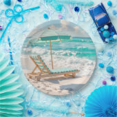 Chaise Lounge op White Ocean Sand Papieren Bordje (Feest)