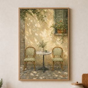 Chaises de Café Aquarelle Poster d'Art Cottagecore