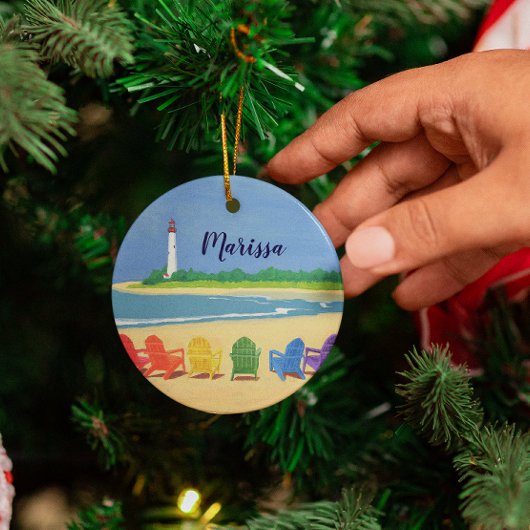 Chaises de plage et ornement personnalisé du phare