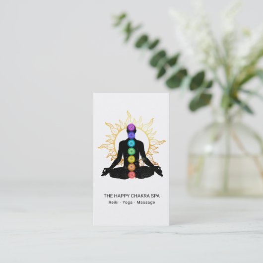 *~* Chakra Healing Meditation Lotus Pose Man Sun Visitekaartje (Staand voorkant)