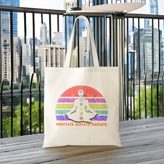 Chakra Meditation Yoga Rainbow Sunset Tote Bag