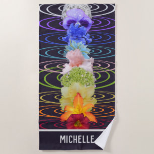 Chakra Rainbow Colorful Flowers Custom Beach Towel Strandlaken