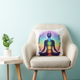Chakra's Meditatiekunst   Zeven Kleurrijke Symbole Kussen