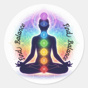 Chakra's Meditatiekunst Zeven Kleurrijke Symbole Ronde Sticker